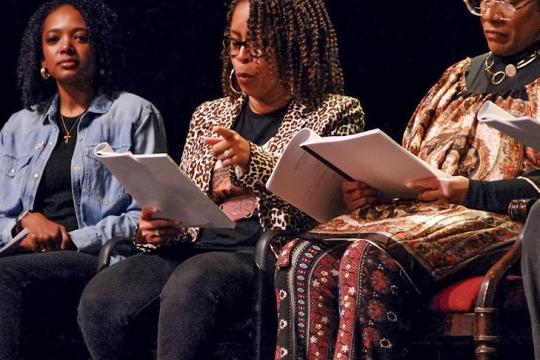 Actors Vanetta Powell, Lesley Bracero, and Adrianna Jones participated in the first staged readin...